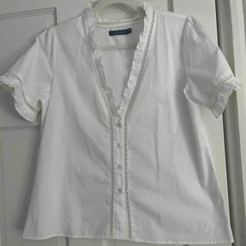 La Plage white button-down blouse — NWOT